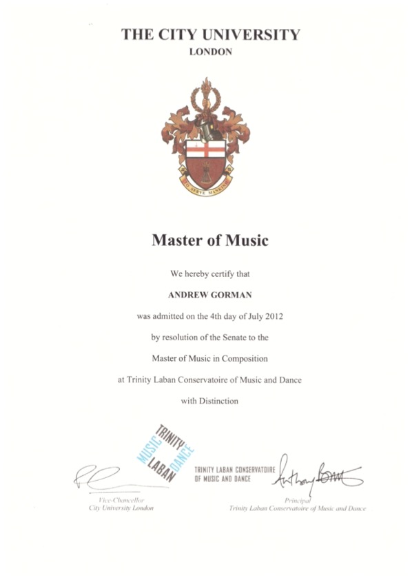 MMus Composition Certificate